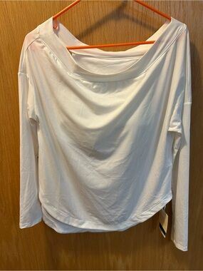 HALARA White Long-Sleeve Draped Neck Top with built in bra